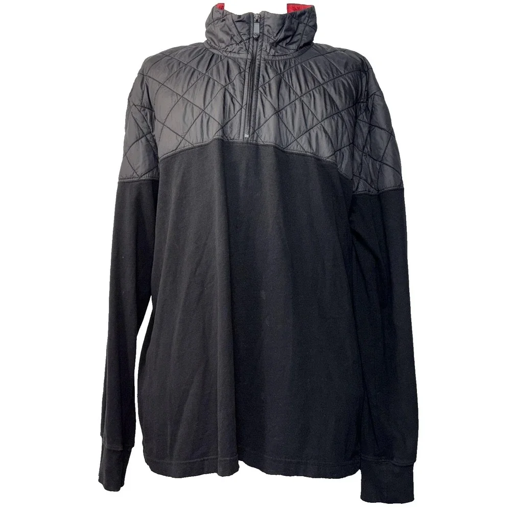 True Religion Sweatshirt Mens 3XL Black Gray Quarter Zip Quilted Yoke Pullover